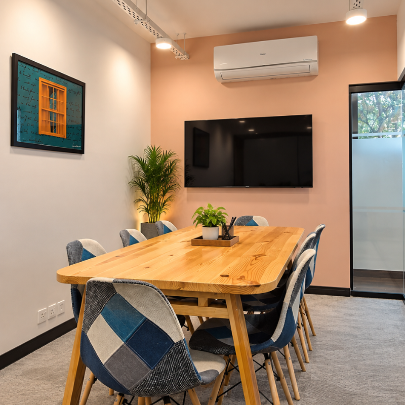Small meeting room with presentation screen at QuickOffice Gulberg